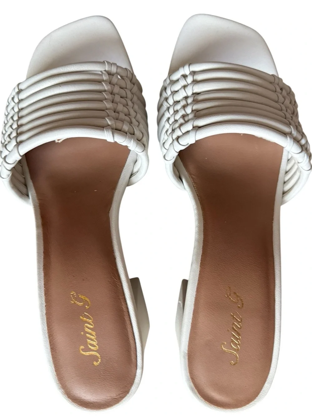 SAINT G BETHANY STRAPPY PLATIN WHITE LEATHER BLOCK HEELS SIZE 39